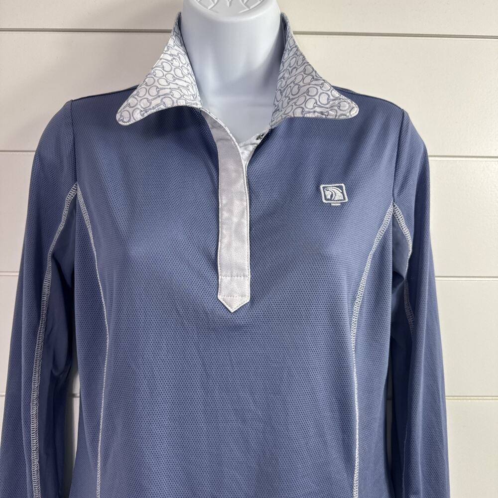 ROMFH Chill Factor Equestrian Riding Polo Shirt Long Sleeve Blue sz S - Picture 2 of 8